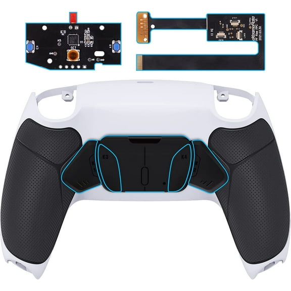 eXtremeRate Black Rubberized Grip Remap Kit Upgrade Board White Back Shell 4 Buttons for PS5 Controller BDM 010/020