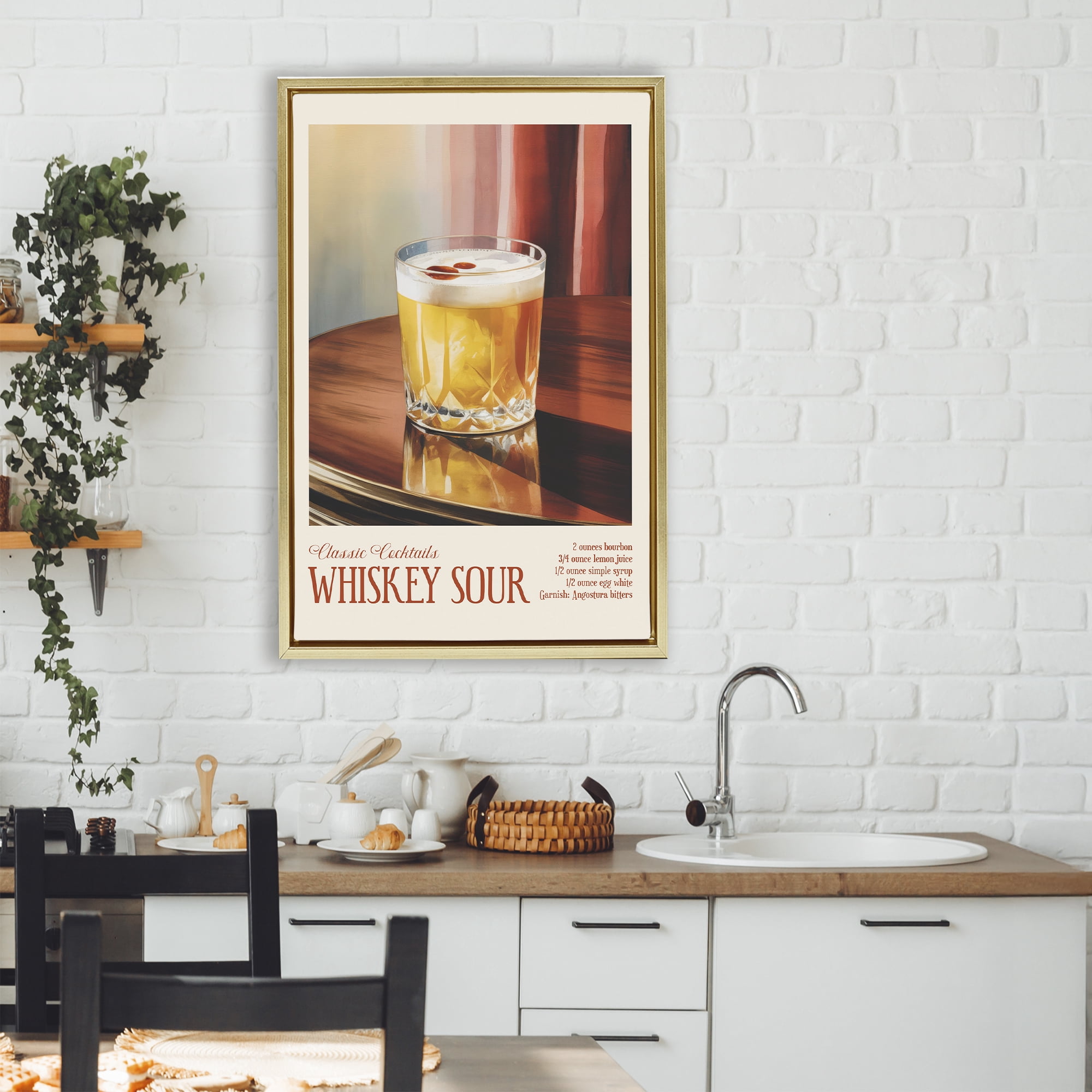 Stupell Industries Whiskey Sour on Table Gold Framed Floater Canvas Wall Art, design by Andreas Magnusson