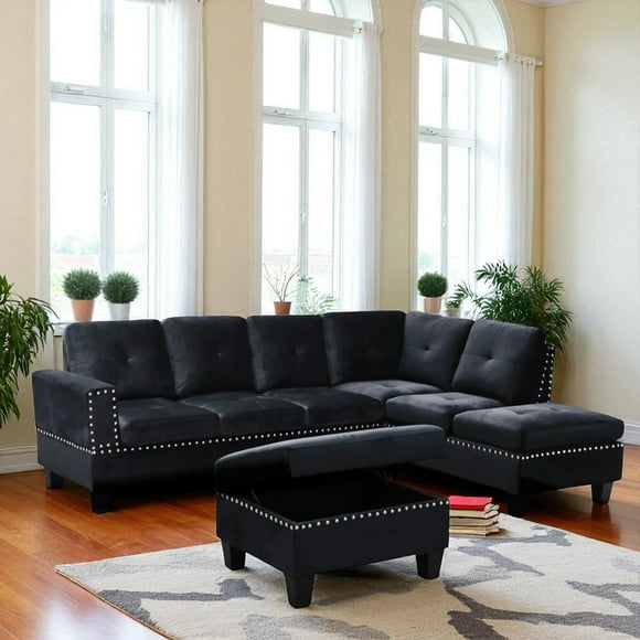 Cosmic Homes Vincent 3-Piece Reversible Sectional Sofa With Storage Ottoman – Grey, Living Room Sets Clearance
