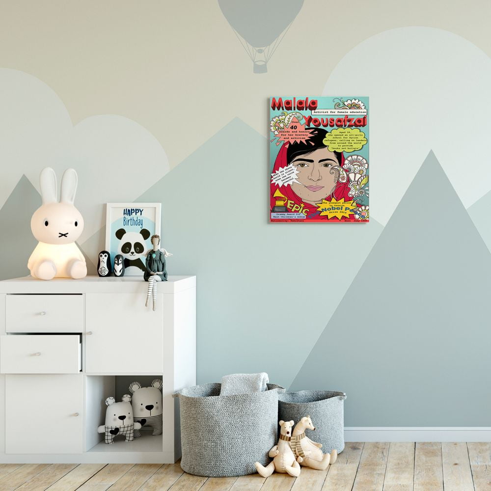 Stupell Industries Female Leaders Facts Malala Global Activist Icon Design Performing Arts Painting Gallery Wrapped Canvas Art Print Wall Art, 16 x 20