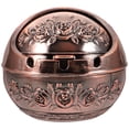 thumbnail image 1 of Brown Aluminum Alloy Ashtray with Lid for Home Use Vintage Rose Pattern Desktop Accessory 4.7 Inches, 1 of 8