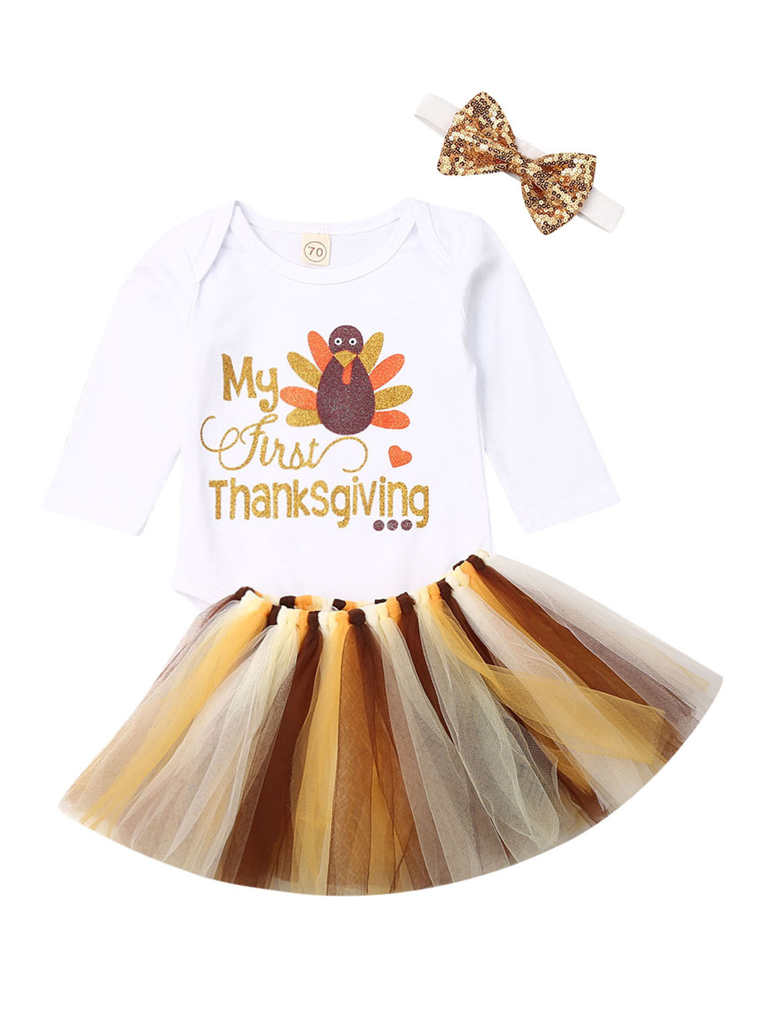 Voberry Thanksgiving Outfit Toddler Baby Girl My First Thanksgiving Romper Tutu Skirt 3Pcs Clothes Set