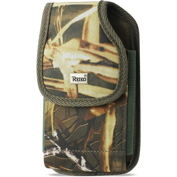 Camouflage Vertical Rugged Nylon Case with Belt Loop, Compatible with T-Mobile Revvl 8 with a thin cover on it.