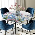 thumbnail image 5 of Elastic Fitted Round Tablecloth, Blue Spring Floral Waterproof Stretch Table Cover for 36"-44" Tables, Pink Flowers Butterfly Wooden Watercolor Washable Outdoor Tablecloths for Patio, Picnic, Camping, 5 of 9