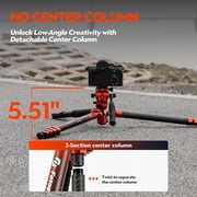 Fotopro X-Airfly Video 64.6 Carbon Fiber Tripod with Ball Head & Fluid Head, 5-Sec Lightweight Compact Camera Tripod Stand for Travel, Low Angel Shooting, Hidden Phone Clip, Max Load 10 lbs, Orange