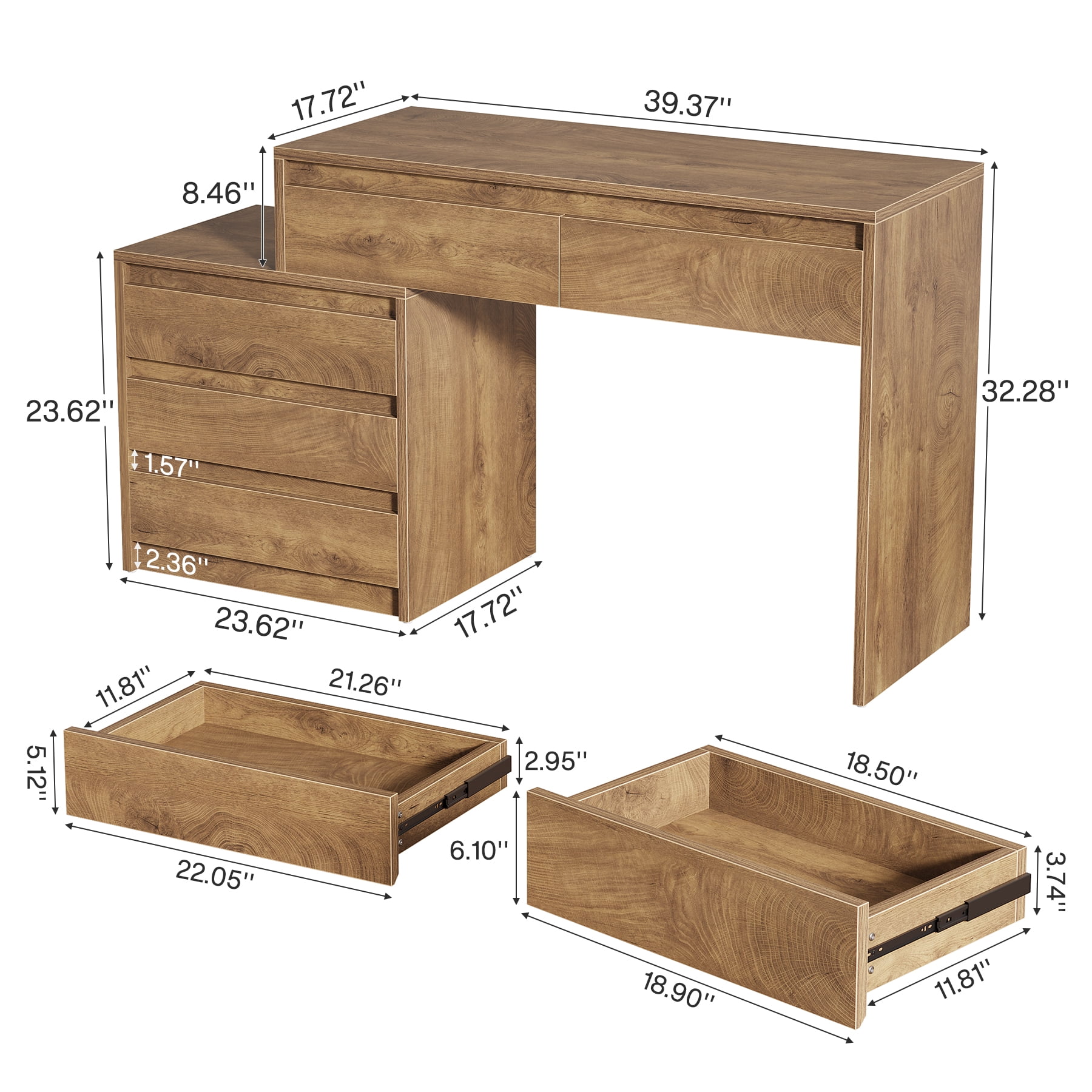 Tribesigns Home Office Computer Desk with 5 Drawers, 63" Executive Desk with 3-Drawer File Cabinet