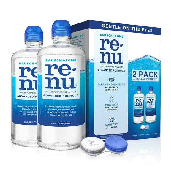 Renu Multipurpose Eye Contact Lens Solution and Cleaner with Lens Case for Soft Lenses, 12 fl oz, 2 Pack