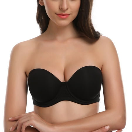 Wingslove Women s Strapless Push Up Bra Plus Size Full Figure Underwire Multiway Contour Bra Black 34DDD