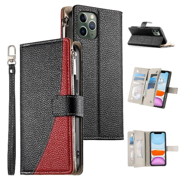 Funda cartera GANGXUN para iPhone 11 Pro , cuero PU con tarjetero, cremallera, correa de mano, soporte y protección 553°