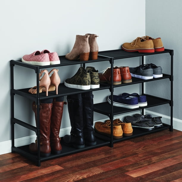 Mainstays 4-Tier Shoe Rack Storage Organizer, Rich Black, 24 Pairs