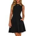 thumbnail image 2 of CIENVNSTG Short Sleeve Mini Dress for Women 2025 Fall Crewneck Knit Pleated A Line Soft Casual Short Party Dresses Black L, 2 of 4