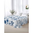 thumbnail image 5 of Flower Bird Queen Size Flat Sheet, Wrinkleproof & Fadeproof Cooling Flat Bed Sheet Only, Vintage Blue Garden Country Wildflower Breathable Soft Bedding Top Sheets 90 x 102 Inches, 5 of 8