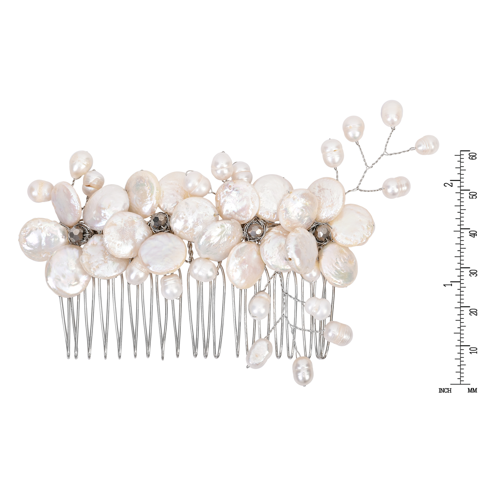 Floral Wreath Freshwater Coin Pearl Bridal Hair Comb - image 2 of 5