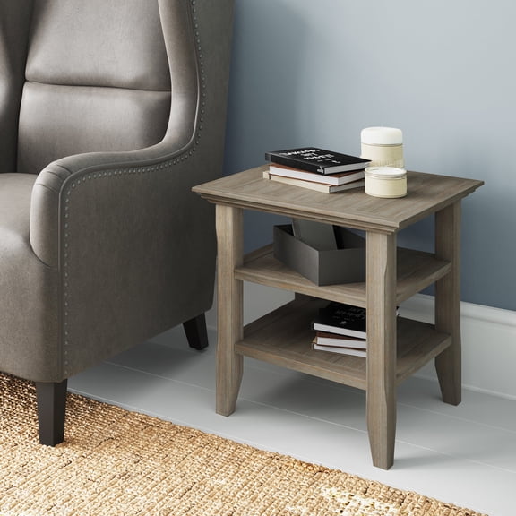 Simpli Home Acadian Wood 19" Square Transitional End Table in Gray