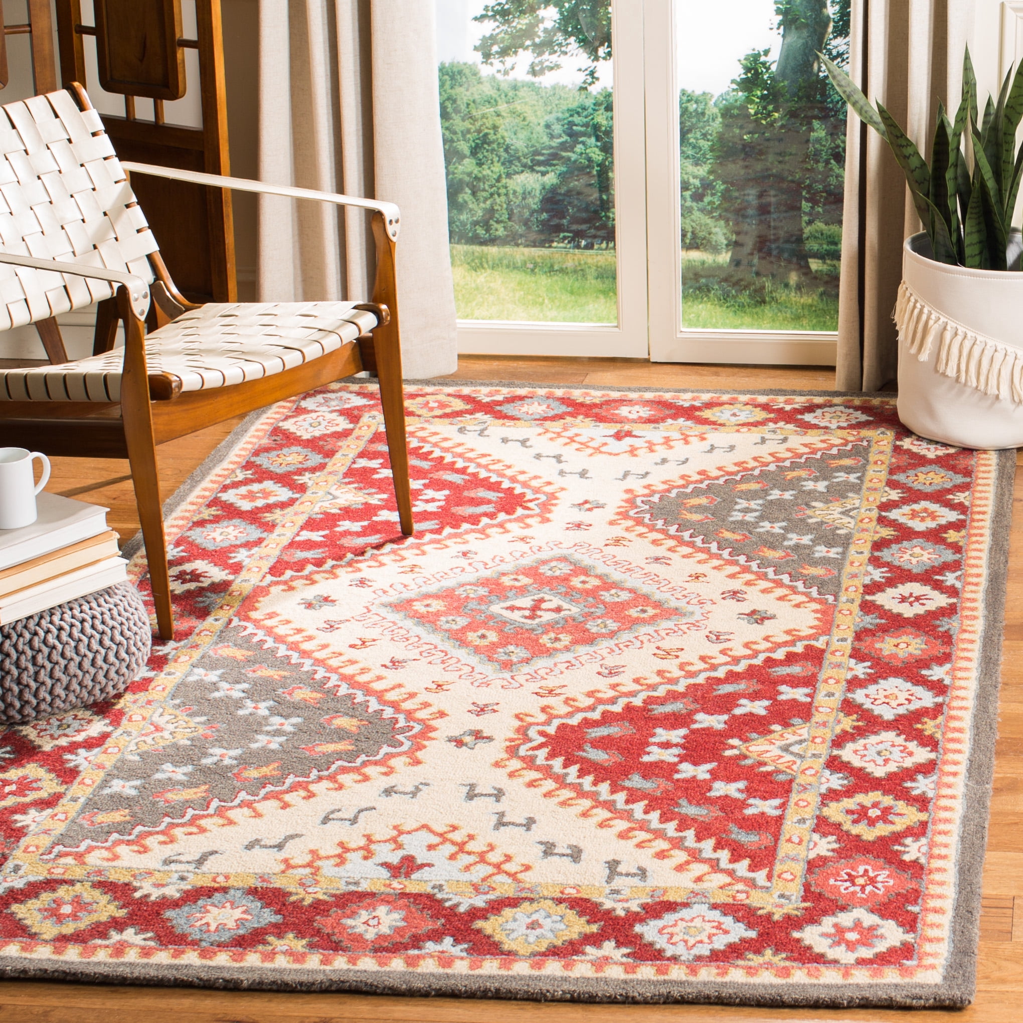SAFAVIEH Aspen Coriander Geometric Area Rug, Red/Ivory, 7' x 7' Square
