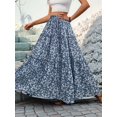 thumbnail image 6 of Women's Floral Boho Pleated Maxi Skirts Elastic High Waist Flowy Skirt for Beach Summer Blue M, 6 of 8