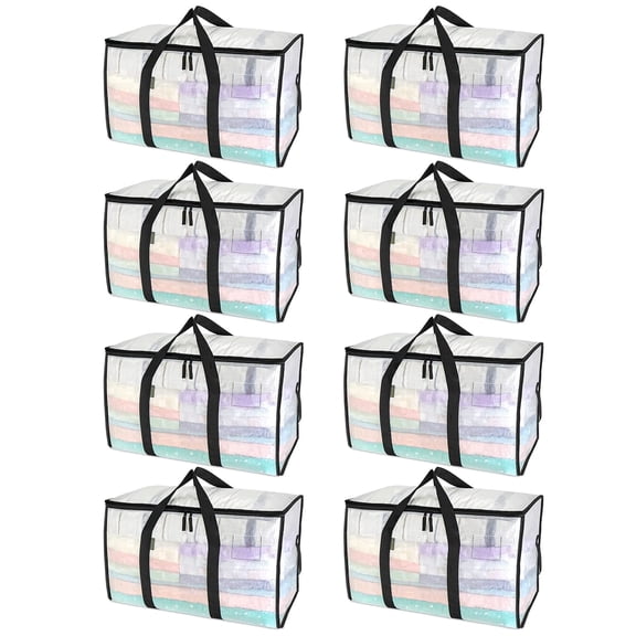 8 Pack Large Clothes Storage Bags, Heavy Duty Storage Containers with Zipper and Handles, Closet Organizer Bags for Bedroom, Dorm, Home Organization