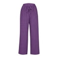 thumbnail image 6 of FUNUONY Women's Wide Leg Pants Flowy Pants for Women Casual Palazzo Trousers Loose Fit High Waisted Drawstring with Pocket New Large Sized Loose Striped Cotton and Linen Casual Trousers Purple L, 6 of 8