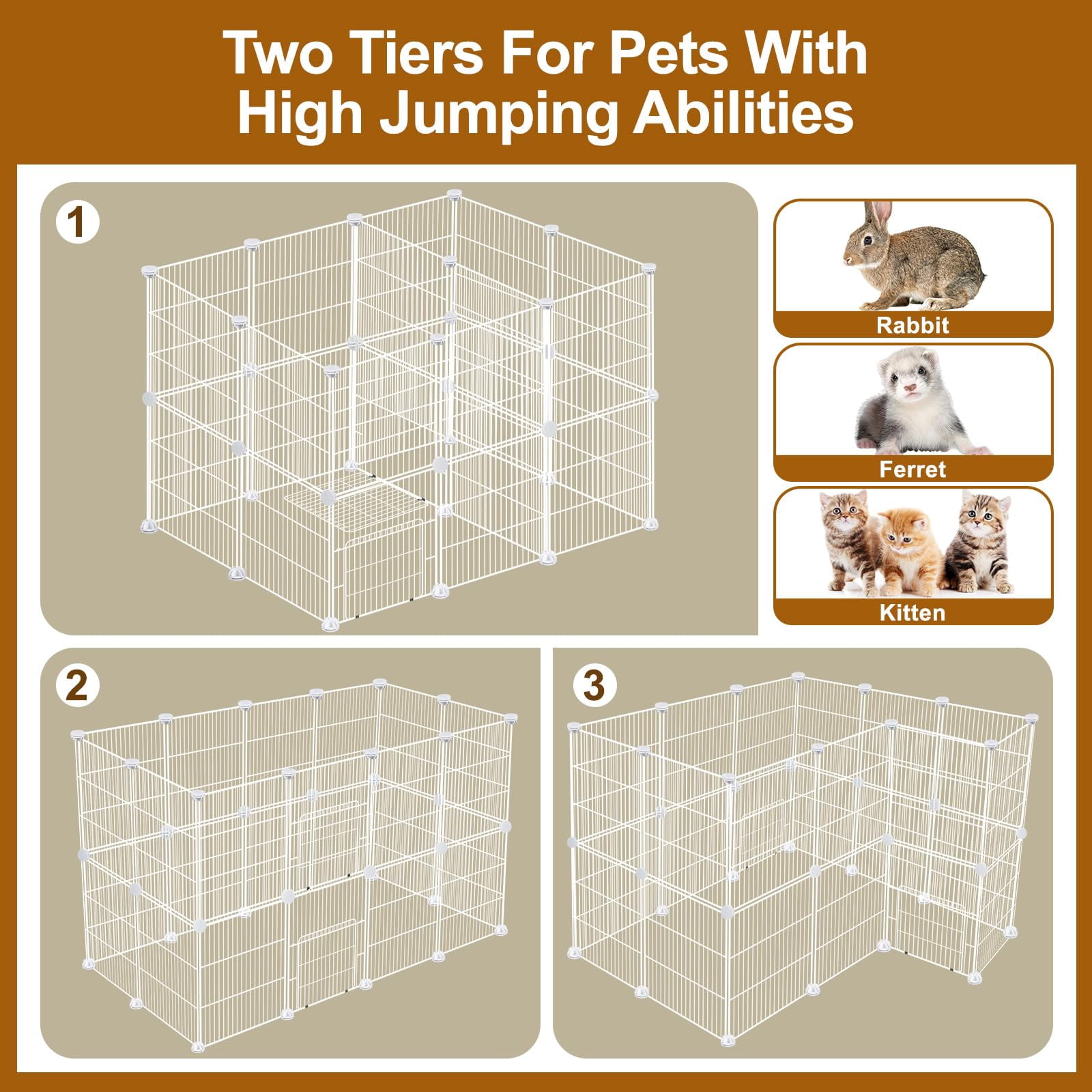 Panels Small Animal Playpen, Pet Playpen with Waterproof Mat, Cage for Guinea Pigs, Puppy Play Pen, Bunny Playpen, Indoor Outdoor Portable Metal Wire Yard Fence