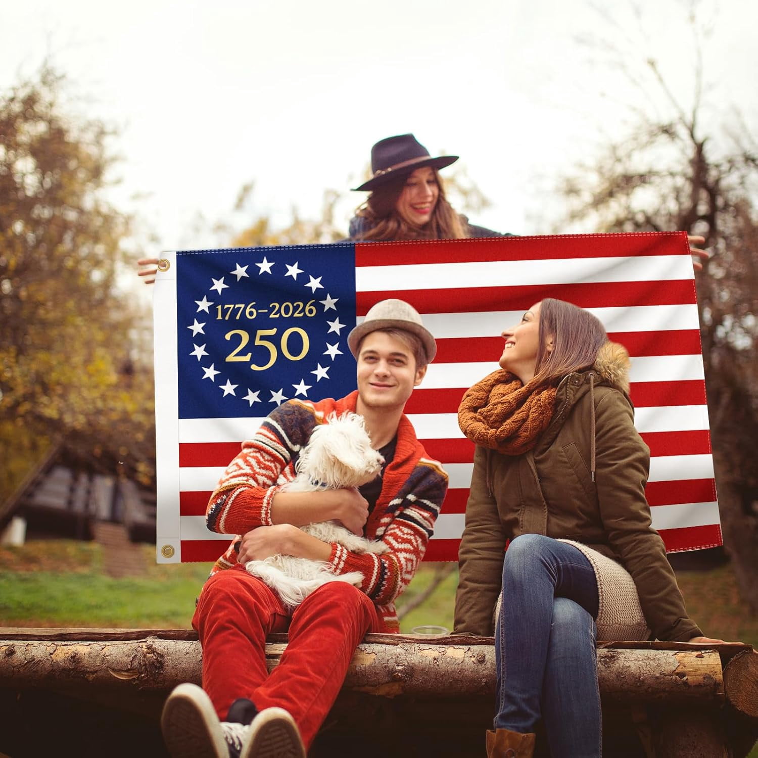3x5 ft 250 Years Anniversary American Flag, 1776-2026 USA Flag, Vintage Stars Design for 250th Independence Day Birthday, Patriotic Outdoor Flag for Home Yard Porch Wall Outside Decorations