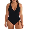 thumbnail image 2 of PNTUTB 2026 Summer Swimwear for Women Bathing Suit Solid-Color V-Neck Spaghetti-Strap Tummy-Tucking One-Piece Swimsuit with Side Waist Drawstrings, 2 of 6