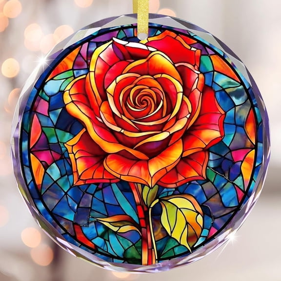 WaaHome Red Rose Ornaments Valentines Day Gifts for Women Glass Valentines Ornaments for Tree Windows Car Keepsake Gifts for Mother Friends Couples