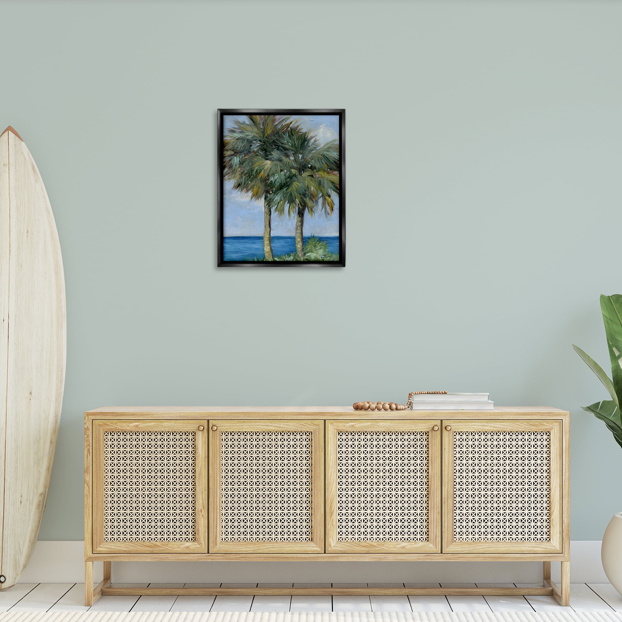 Stupell Industries Full Brushed Palms Landscape Painting Black Floater Framed Canvas Art Print Wall Art, 25 x 31