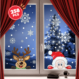 Christmas Window Clings Stickers - 9 Sheets, 80 PCS Santa, Snowman, Reindeer Decor For Indoor Windows