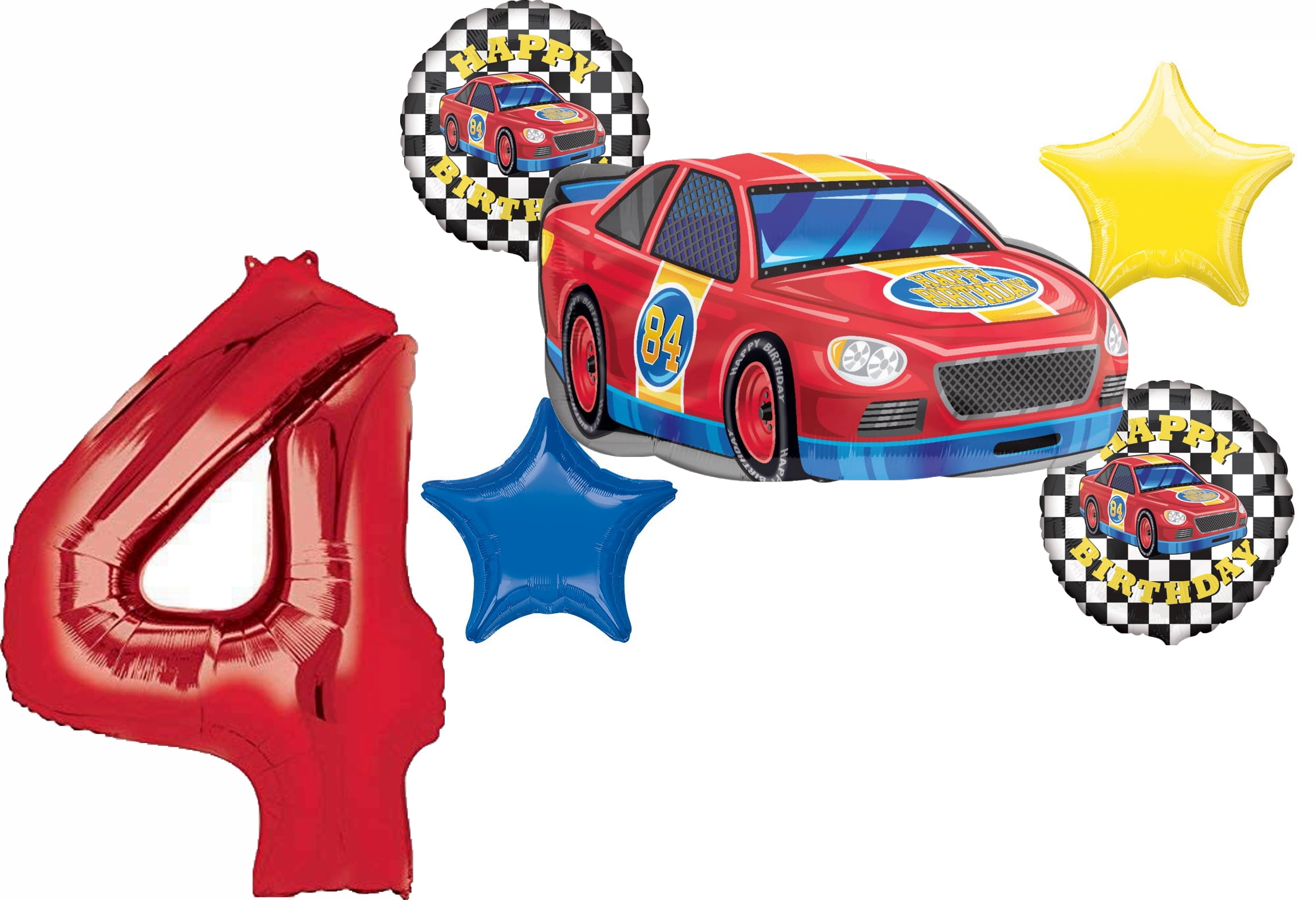 Race Car Theme 4th Birthday Party Supplies Stock Car Balloon Bouquet