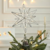 Hvmvliv Snowflake Christmas Tree Topper with Lights Xmas Treetop Ornament Luminiferous Snowflakes Christmas Tree Top Decorations Silver