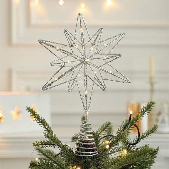 PATLOLLAV Glitter Snowflake Tree Topper,Gold Sparkling Gem Jewel Snowflakes Christmas Tree Toppers Xmas Holiday Trees Top Decoration,Three Dimensional Top Star Hollow Out Tree Top Star