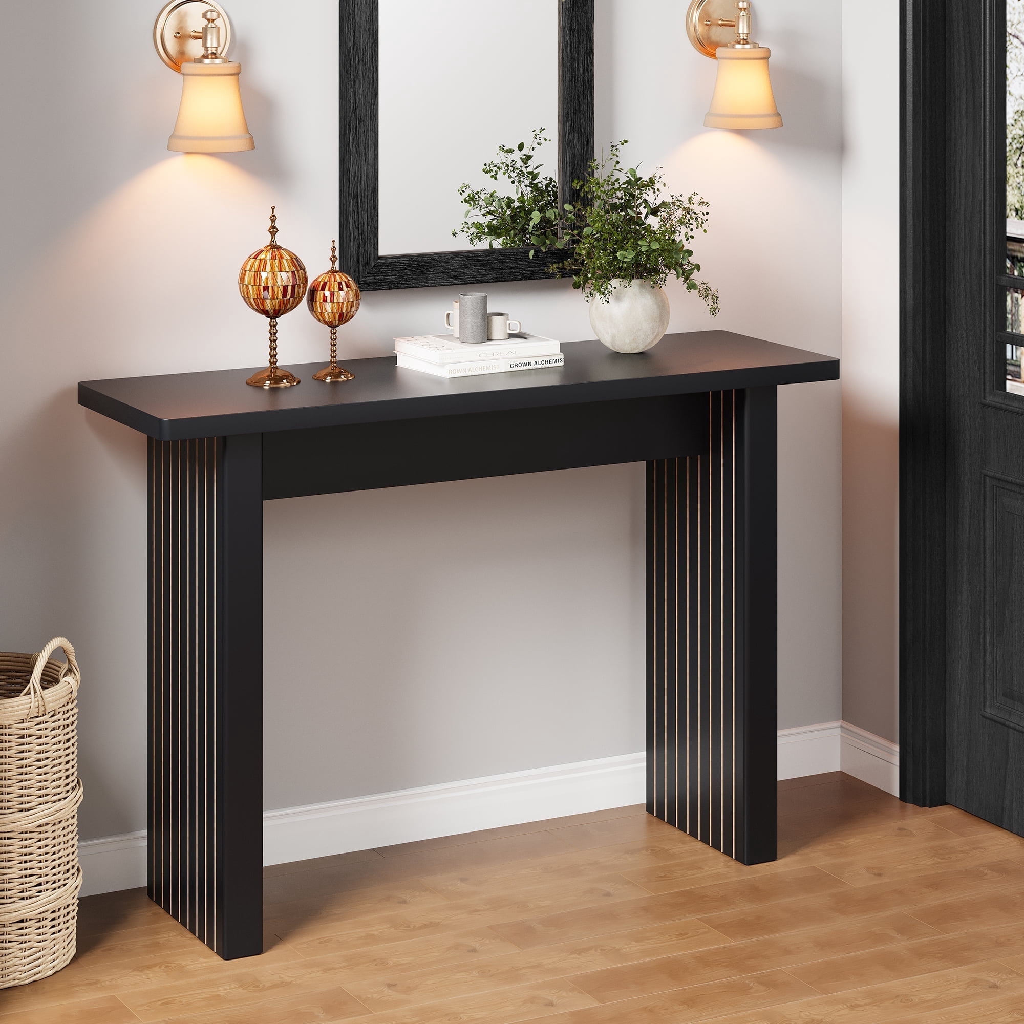 Wirrytor 43-Inch Square Black Console Table for Entryway, Sofa Tables for Living Room, Behind The Couch Table for Living Room, Entryway Table for Entrance, Hallway Table
