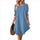 thumbnail image 1 of Vestido Corto Holgado con Mangas Abullonadas, Bajo con Volantes, Cuello Redondo y Fruncido, Color Azul Pavo Real XL, 1 of 10