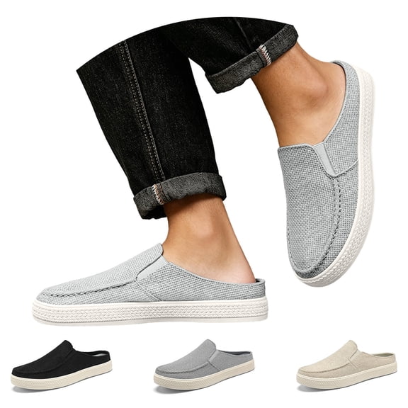 Women’s Breathable Waffle Knit Backless Slip On Mules, Soft Loafer Style Half Slide Walking Flats, Light Non-Slip Rubber Sole Casual Shoes Gray 10(44)