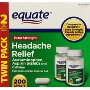 Equate Extra Strength Headache Relief Acetaminophen Tablets, 100 Count, 2 Pack