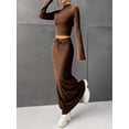 thumbnail image 5 of Fashion Slim 2 Piece Elegant Solid Set New Round Neck Long Sleeve Short Top Elastic Waist Lace Up Long Skirt Sets, 5 of 5