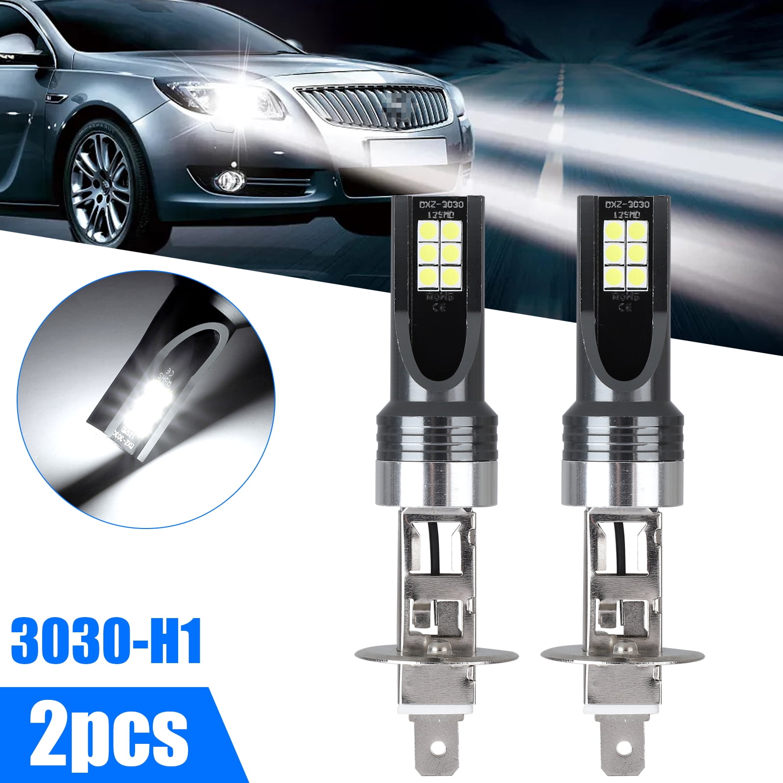 H1 LED Headlight Bulbs, Car H1 Light Bulbs w/ High Low Beam Light Conversion  Kit, 6500K 1200LM COB Chips Extremely Bright H1 Light Fit 12V/24V Vehicle 
