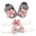 thumbnail image 5 of Baby Girl Anti-Slip Casual Flower Shoes Newborns Soft Soled Crib Shoes+ Headbands Sets, Gray, 5 of 5