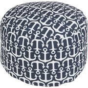 Surya Rug Round Ivory Pouf - Ivory Navy - 20 x 13 in.