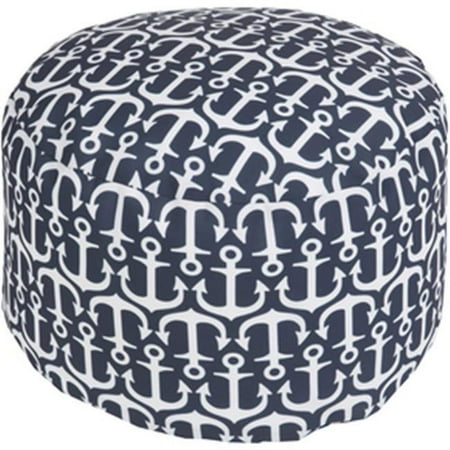 Surya Rug Round Ivory Pouf - Ivory Navy - 20 x 13 in.