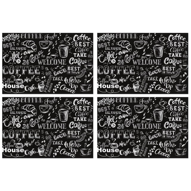 Coffee House Chalkboard Bar Placemats 12x18 Inches Set Of 4 Washable Placemats for Indoor Kitchen Dining Rustic Vintage Dining Table Mats