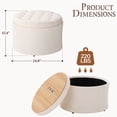 thumbnail image 5 of Dovov Round Ottoman with Storage and Reversible Tray, 25" Upholstered Footrest Coffee Table Button Tufted Storage Ottoman Foot Stool, Beige, 5 of 10