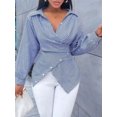 thumbnail image 6 of Summer Tops for Women Trendy Striped Button Front Long Sleeve Blouse Sky Blue S, 6 of 9