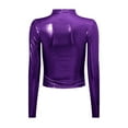 thumbnail image 6 of ManxiVoo Metallic Liquid Glitter Turtleneck Crop Top Long Sleeve Shiny Bodycon Shirt Women Sleeveless Tank Versatile Evening Glam S Size Purple, 6 of 6
