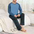 thumbnail image 4 of Mens 2 Piece Pajama Set Long Sleeve Raglan Shirt and Elastic Waist Pjs Plaid Pants Comfy Loose Homewear (L, Light Blue), 4 of 7