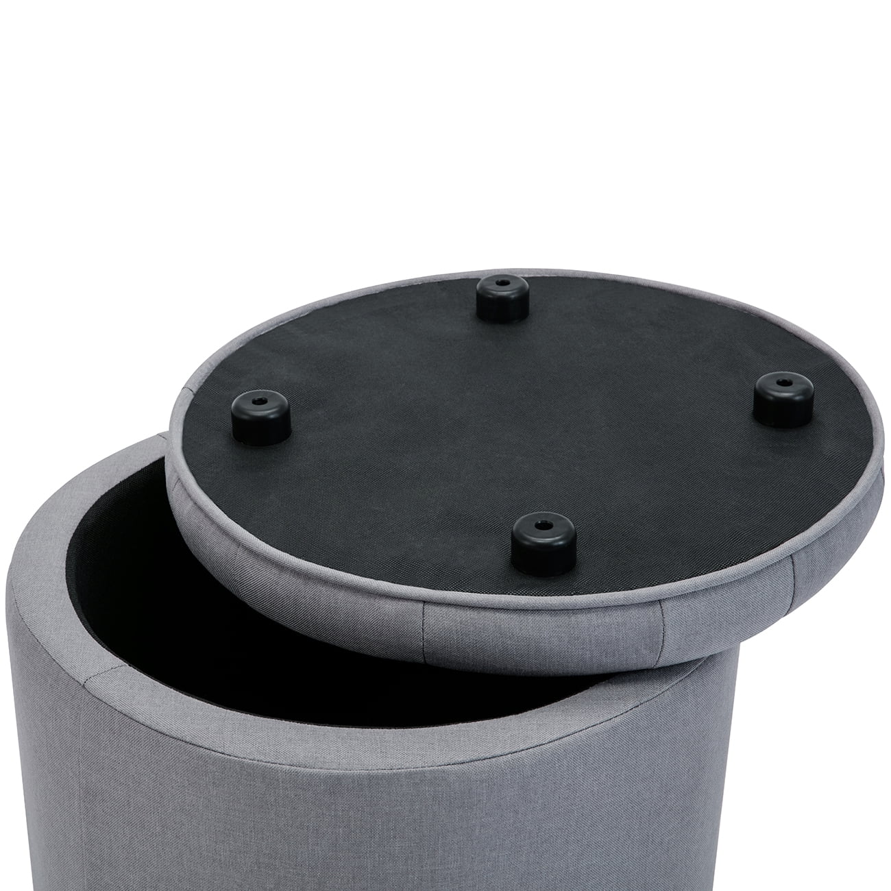 Belleze Nailhead Round Tufted Storage Ottoman Large Footrest Stool Lift Top, Gray