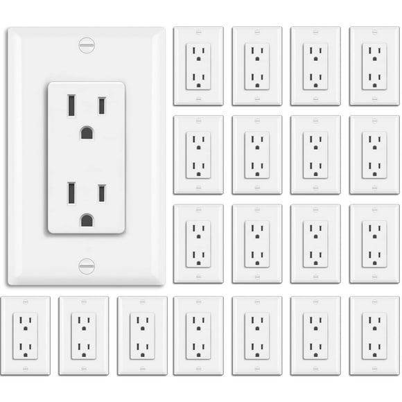 BESTTEN 20 Pack 15 Amp Decorator Wall Receptacle Outlet, Non-Tamper-Resistant, Wallplate Included, 15A/125V/1875W, UL Listed, White