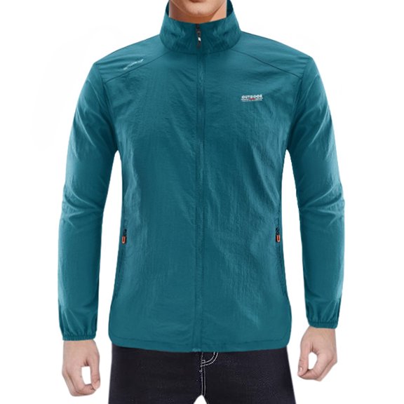 Caqnni Mens Windbreaker Jackets Lightweight Hooded Winter Hiking Windbreaker Jackets Windbreaker Jackets for Men (Blue,XXL)