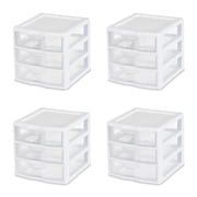 Sterilite 3 Drawer Storage Organizer Unit - Stackable Plastic - 4 Pack