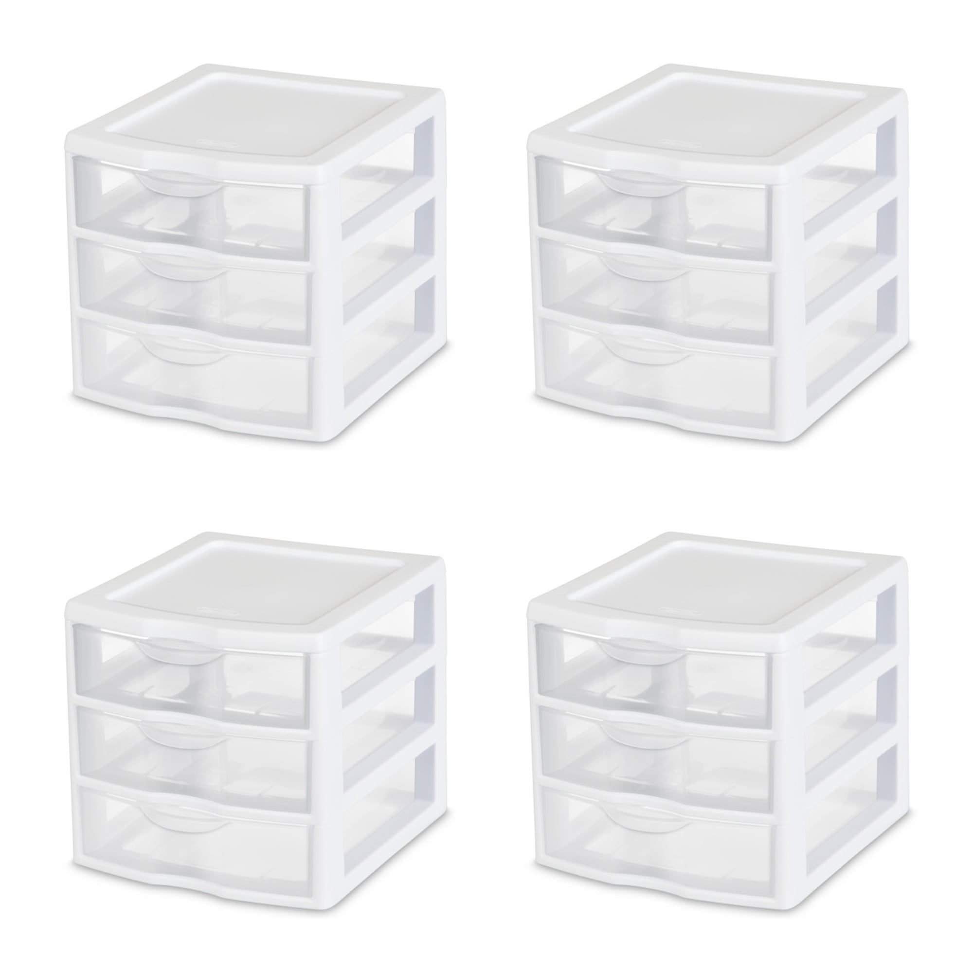 Sterilite 3 Drawer Storage Organizer Unit - Stackable Plastic - 4 Pack